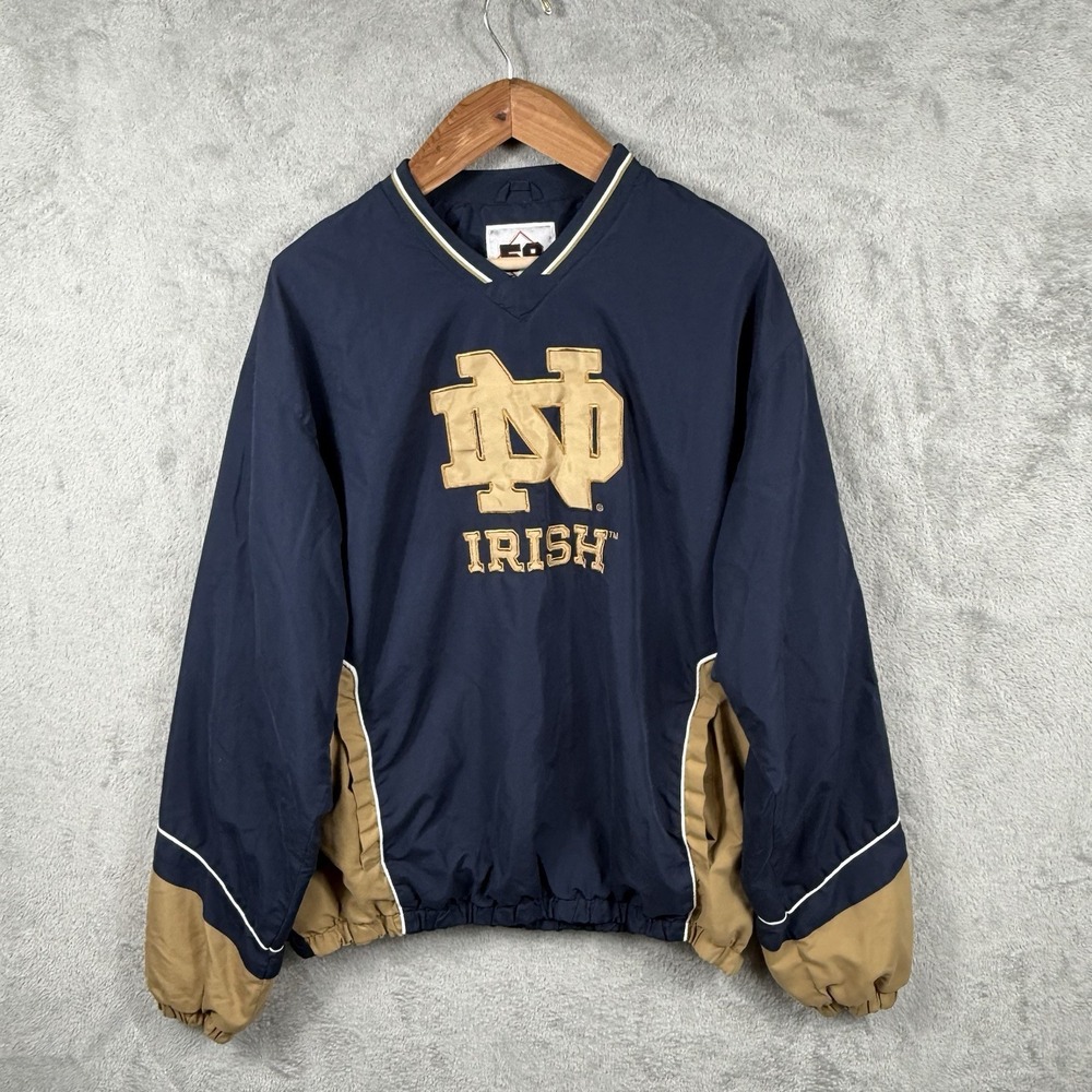Notre Dame 58 Sports Windbreaker Mens L The Fighting Irish Pullover V-Neck Navy